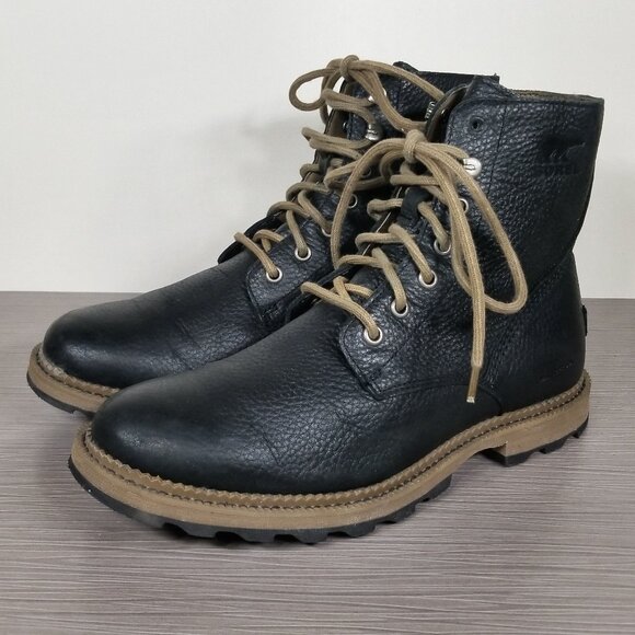 Sorel Madson 6 Lace-Up Boots, Black Pebbled Leather, Mens Size 8.5 / 41.5 - Picture 1 of 13